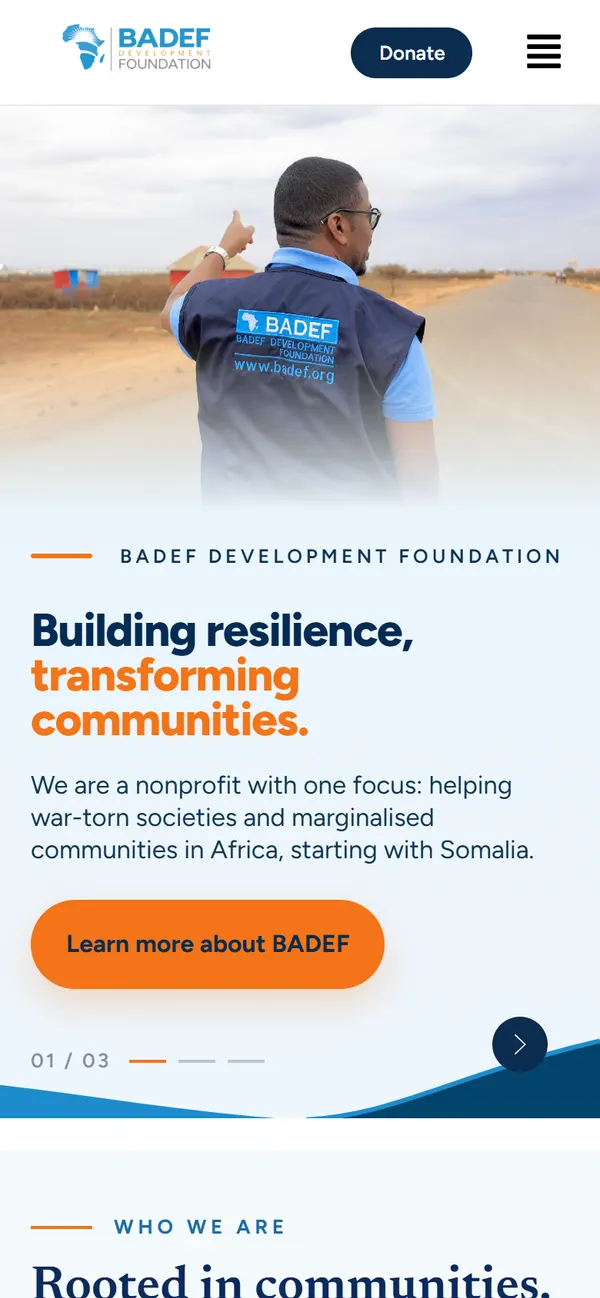 Redesigned BADEF homepage on a phone