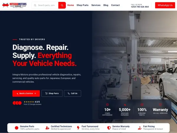 Integra Motors website designed by Stechaide Solutions